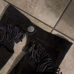 Black Fringe Over-the-Knee Boots